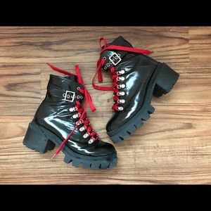 Jeffrey Campbell Czech Black Red Combat Boots